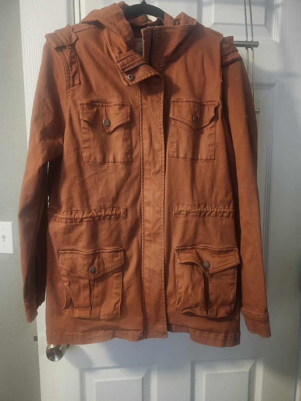 Womens Hooded Utility Jacket - Rust Orange